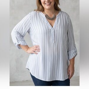 😍SHOW SPECIAL-Ardene V-neck white striped tunic convertible sleeves XXL Fits XL